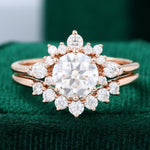 Load image into Gallery viewer, Unique 1.2Ct Moissanite Diamond Cluster Engagement Ring Set Rose Gold
