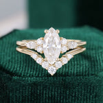 Load image into Gallery viewer, Yellow Gold Marquise Cut Moissanite Engagement Ring Set
