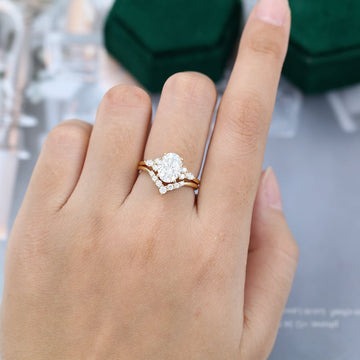 Yellow Gold Moissanite Oval Engagement Rings Set