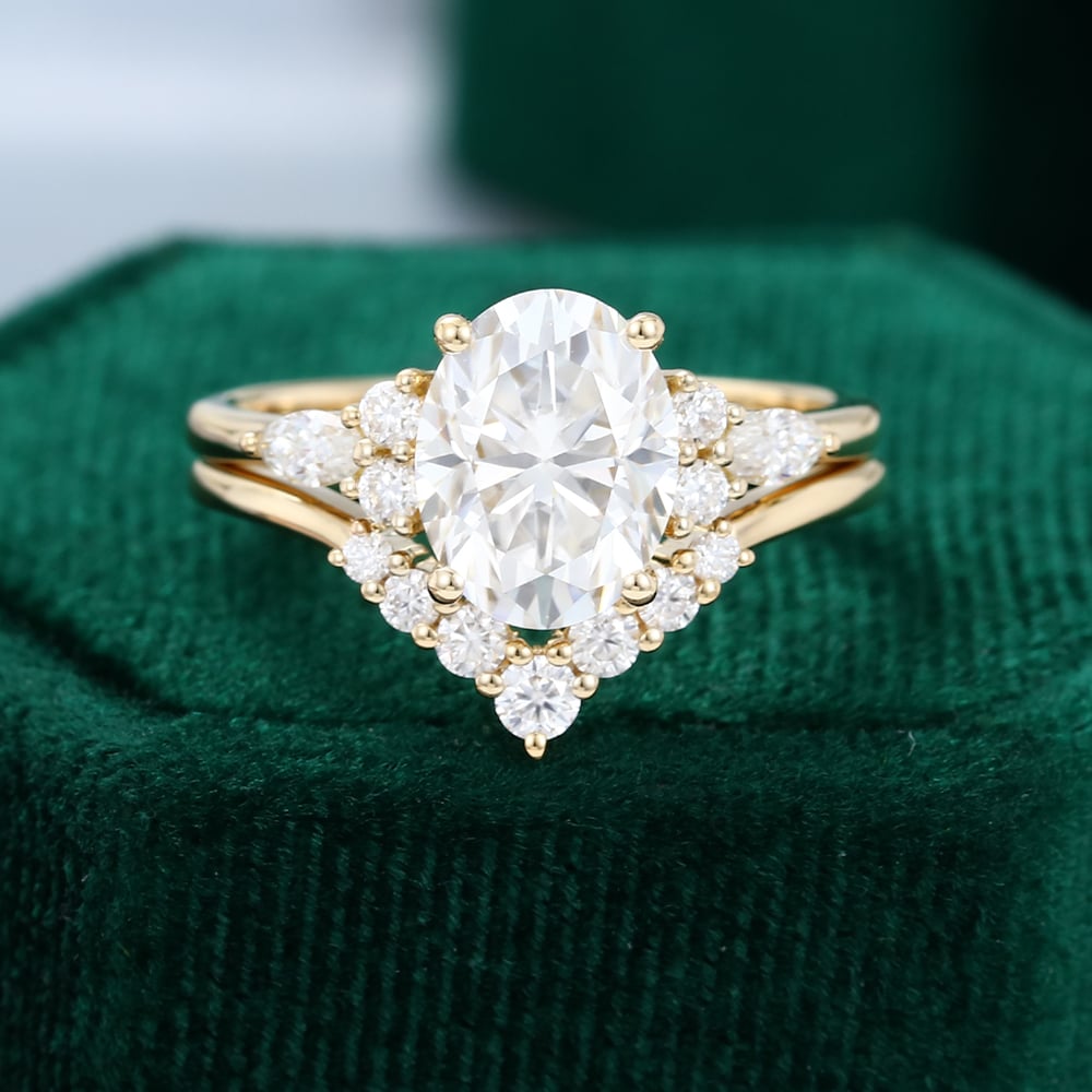 Yellow Gold Moissanite Oval Engagement Rings Set