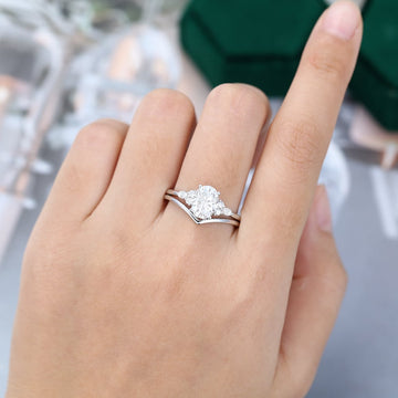 White Gold 2CT Oval Cut Moissanite Engagement Ring Set