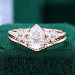 Load image into Gallery viewer, Pear Shaped Moissanite Bridal Ring Set Cluster Engagement Ring
