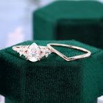 Load image into Gallery viewer, Pear Shaped Moissanite Bridal Ring Set Cluster Engagement Ring
