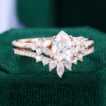 Load image into Gallery viewer, Pear Shaped Moissanite Bridal Ring Set Double Claw Prongs Cluster Engagement Ring Set
