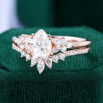 Load image into Gallery viewer, Pear Shaped Moissanite Bridal Ring Set Double Claw Prongs Cluster Engagement Ring Set

