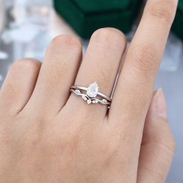 Pear Cut Moissanite Solitaire Engagement Ring Set In White Gold