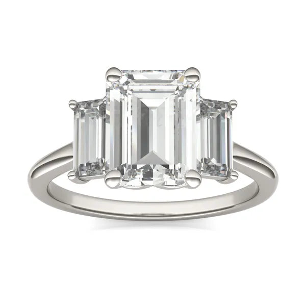 Bezel Emerald Moissanite Engagement Ring Three Stone (2.23 Ct)