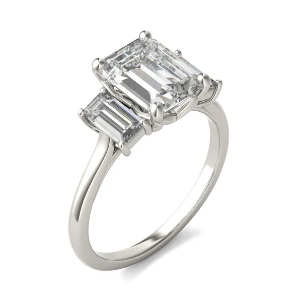 Bezel Emerald Moissanite Engagement Ring Three Stone (2.23 Ct)