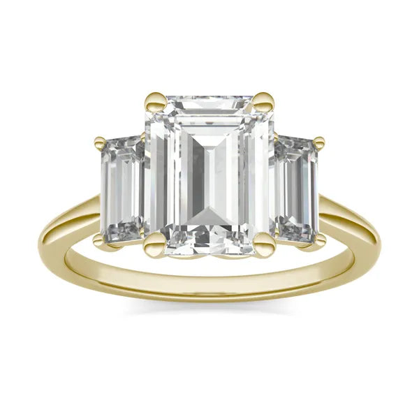 Bezel Emerald Moissanite Engagement Ring Three Stone (2.23 Ct)