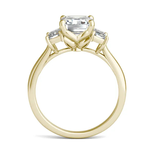 Bezel Emerald Moissanite Engagement Ring Three Stone (2.23 Ct)