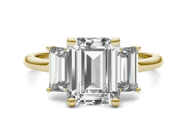 Bezel Emerald Moissanite Engagement Ring Three Stone (2.23 Ct)