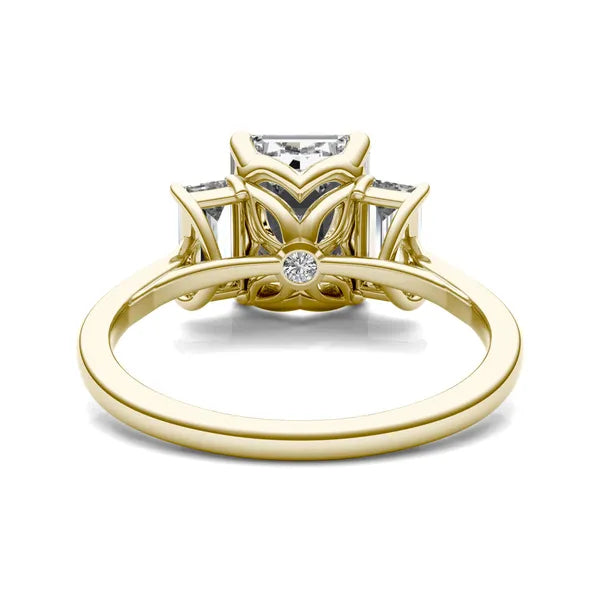 Bezel Emerald Moissanite Engagement Ring Three Stone (2.23 Ct)
