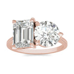 Load image into Gallery viewer, Round Brilliant and Emerald Toi et Moi Engagement Ring
