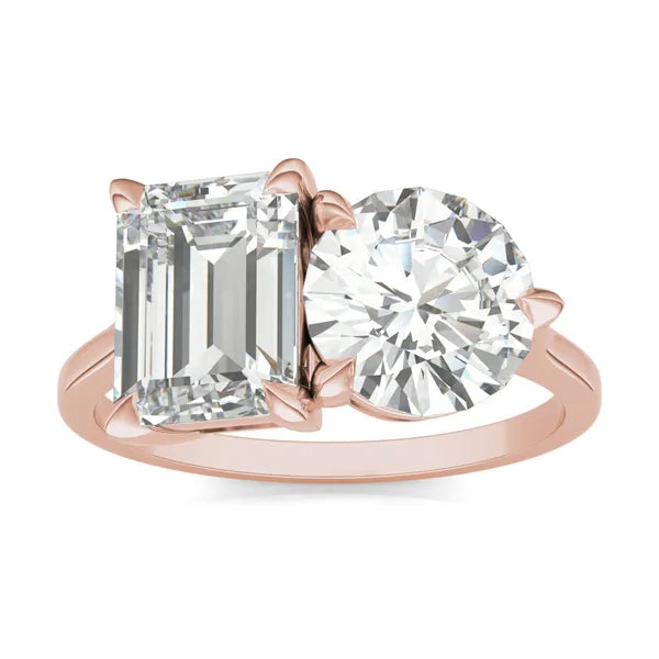 Round Brilliant and Emerald Toi et Moi Engagement Ring