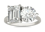 Load image into Gallery viewer, Round Brilliant and Emerald Toi et Moi Engagement Ring

