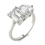 Load image into Gallery viewer, Round Brilliant and Emerald Toi et Moi Engagement Ring

