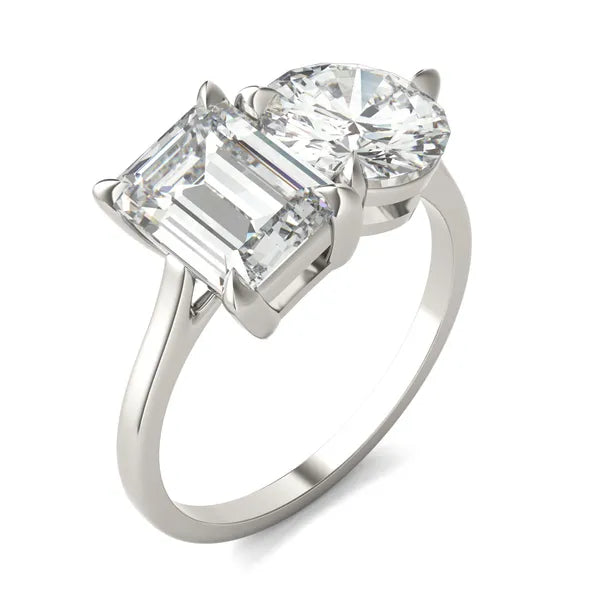 Round Brilliant and Emerald Toi et Moi Engagement Ring