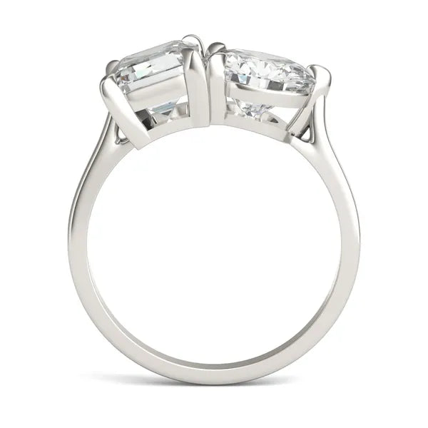 Round Brilliant and Emerald Toi et Moi Engagement Ring