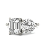 Load image into Gallery viewer, Round Brilliant and Emerald Toi et Moi Engagement Ring
