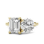 Load image into Gallery viewer, Round Brilliant and Emerald Toi et Moi Engagement Ring
