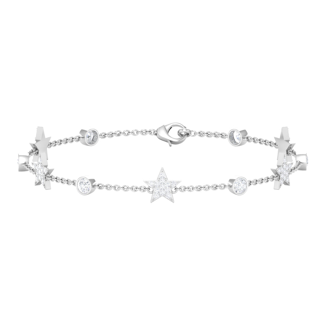 Moissanite Celestial Station Chain Bracelet - Moissanite - ( D-VS1 ) - Color and Clarity - 92.5 Sterling Silver