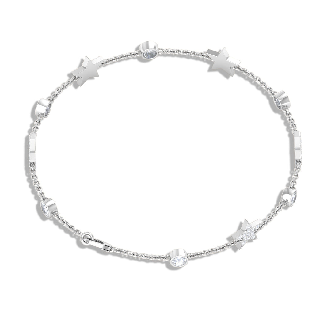 Moissanite Celestial Station Chain Bracelet - Moissanite - ( D-VS1 ) - Color and Clarity - 92.5 Sterling Silver