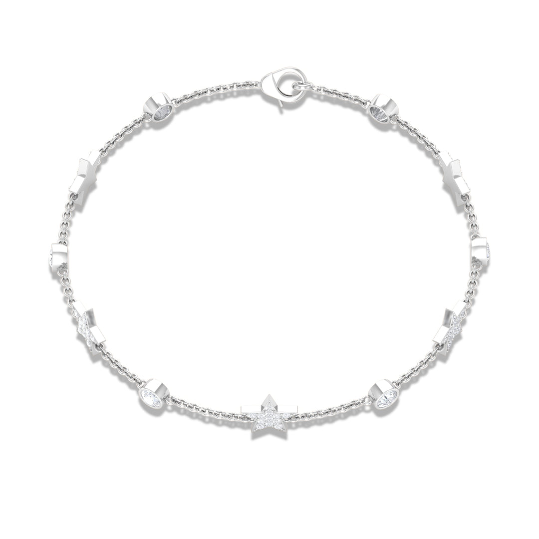 Moissanite Celestial Station Chain Bracelet - Moissanite - ( D-VS1 ) - Color and Clarity - 92.5 Sterling Silver