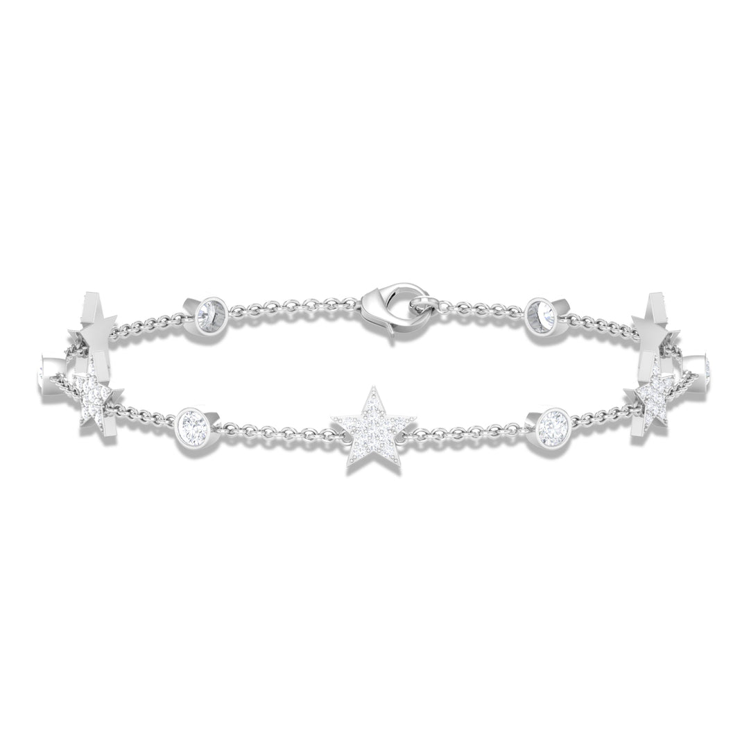 Moissanite Celestial Station Chain Bracelet - Moissanite - ( D-VS1 ) - Color and Clarity - 92.5 Sterling Silver