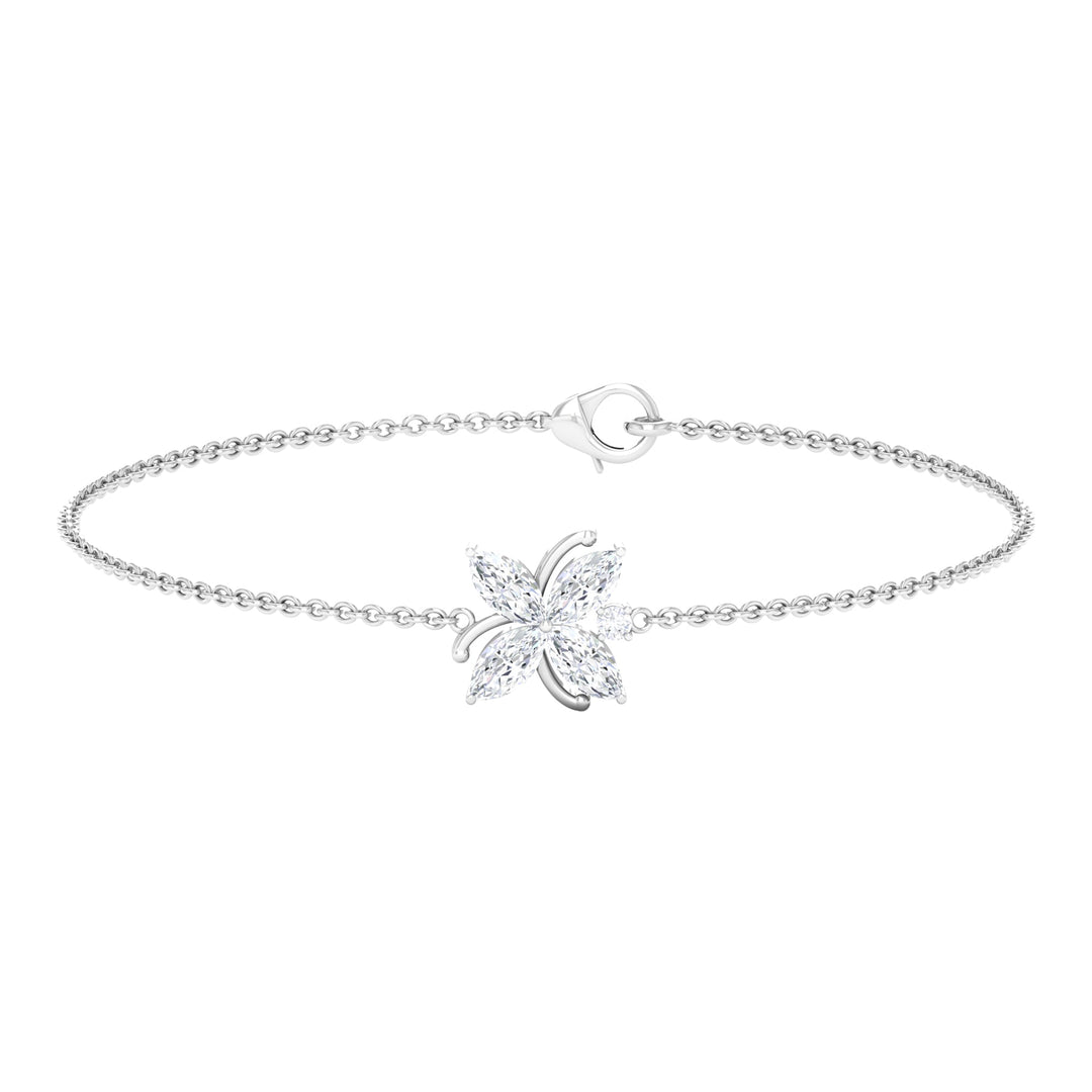 Moissanite Flower Chain Bracelet - Moissanite - ( D-VS1 ) - Color and Clarity - 92.5 Sterling Silver