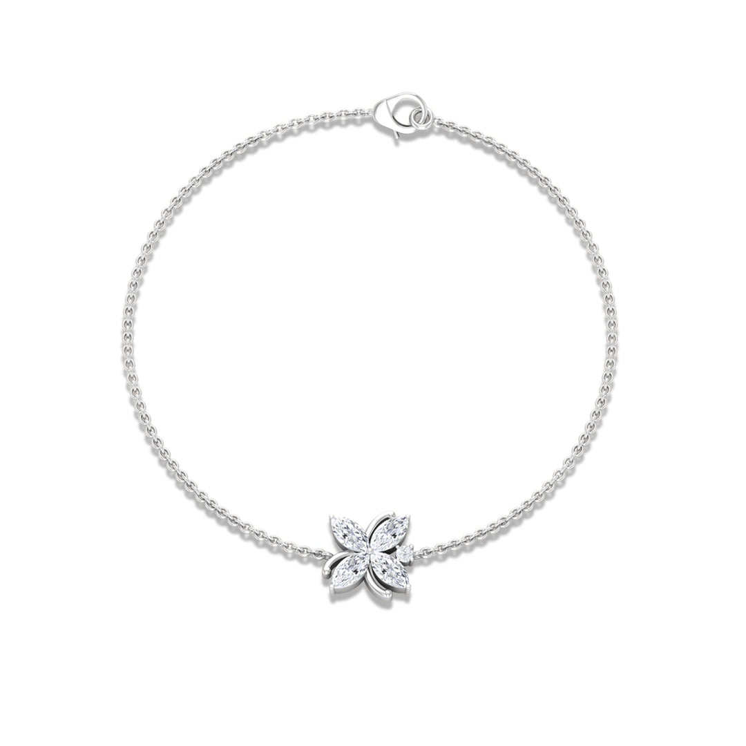 Moissanite Flower Chain Bracelet - Moissanite - ( D-VS1 ) - Color and Clarity - 92.5 Sterling Silver