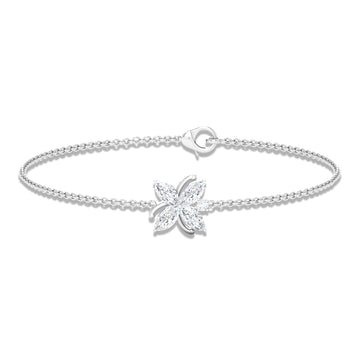 Moissanite Flower Chain Bracelet - Moissanite - ( D-VS1 ) - Color and Clarity - 92.5 Sterling Silver