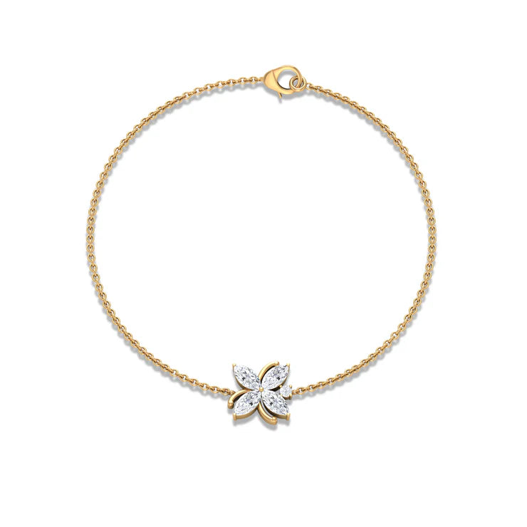 Moissanite Flower Chain Bracelet - Moissanite - ( D-VS1 ) - Color and Clarity - 92.5 Sterling Silver