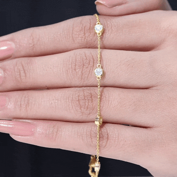 Round Moissanite Station Chain Bracelet in Bezel Setting - Moissanite - ( D-VS1 ) - Color and Clarity - 92.5 Sterling Silver