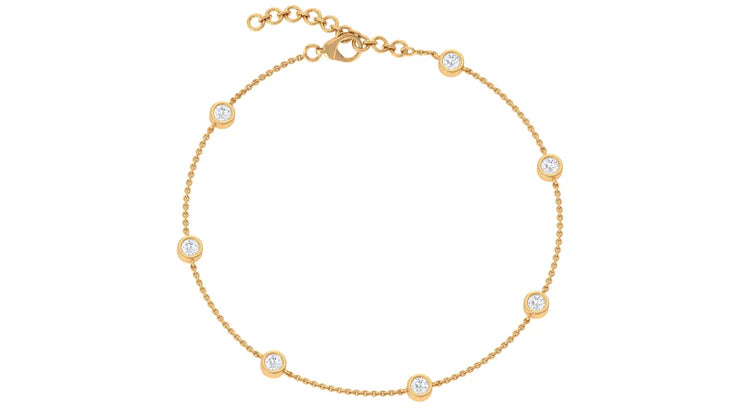 Round Moissanite Station Chain Bracelet in Bezel Setting - Moissanite - ( D-VS1 ) - Color and Clarity - 92.5 Sterling Silver