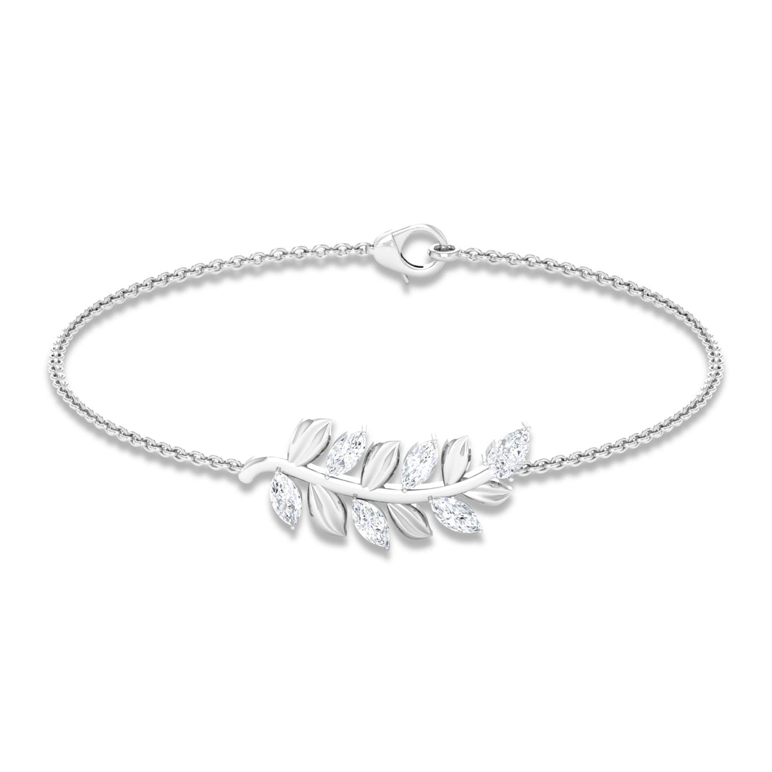 Moissanite Gold Leaf Branch Chain Bracelet - Moissanite - ( D-VS1 ) - Color and Clarity - 92.5 Sterling Silver