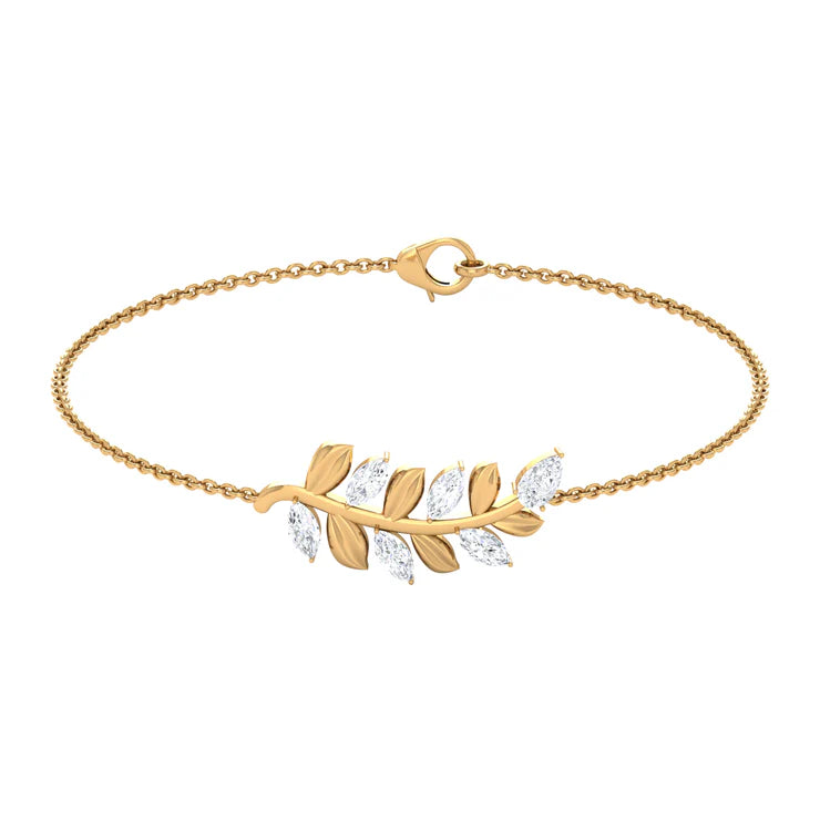 Moissanite Gold Leaf Branch Chain Bracelet - Moissanite - ( D-VS1 ) - Color and Clarity - 92.5 Sterling Silver