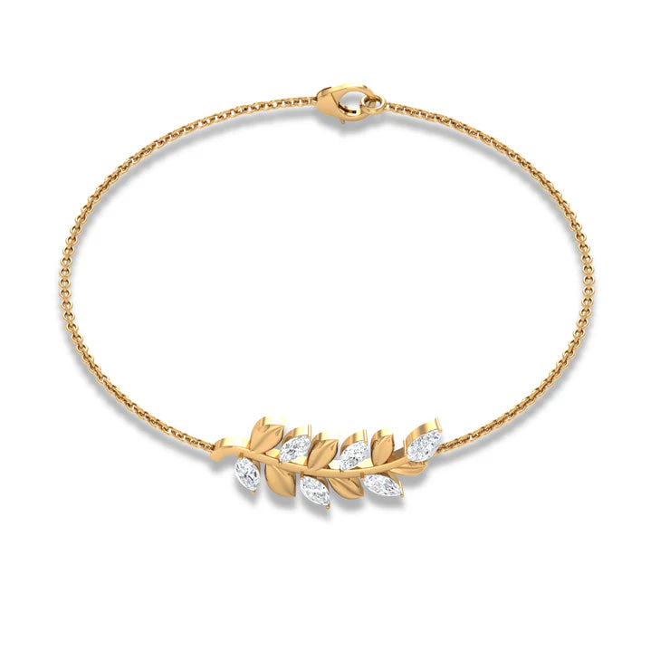 Moissanite Gold Leaf Branch Chain Bracelet - Moissanite - ( D-VS1 ) - Color and Clarity - 92.5 Sterling Silver