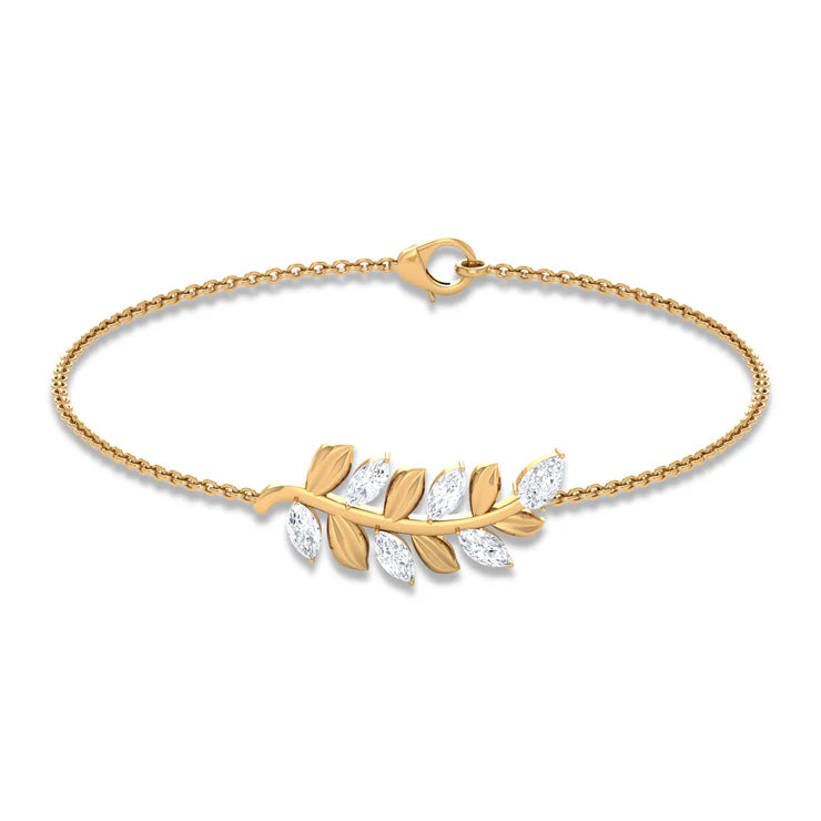 Moissanite Gold Leaf Branch Chain Bracelet - Moissanite - ( D-VS1 ) - Color and Clarity - 92.5 Sterling Silver