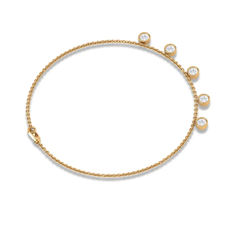 Chain Charm Bracelet with 0.50 CT Round Shape Moissanite in Bezel Setting - Moissanite - ( D-VS1 ) - Color and Clarity - 92.5 Sterling Silver