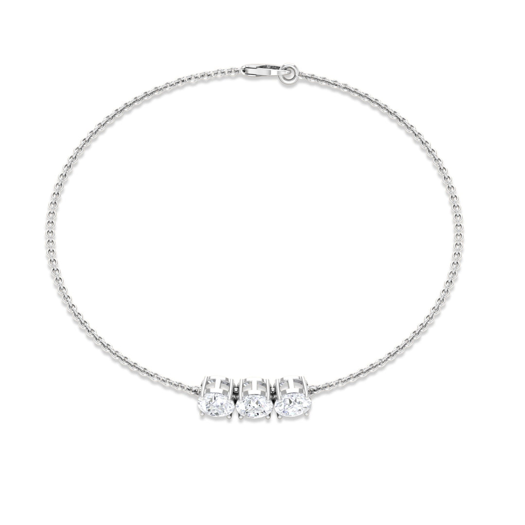 1.50 CT Moissanite Three Stone Chain Bracelet - Moissanite - ( D-VS1 ) - Color and Clarity - 92.5 Sterling Silver