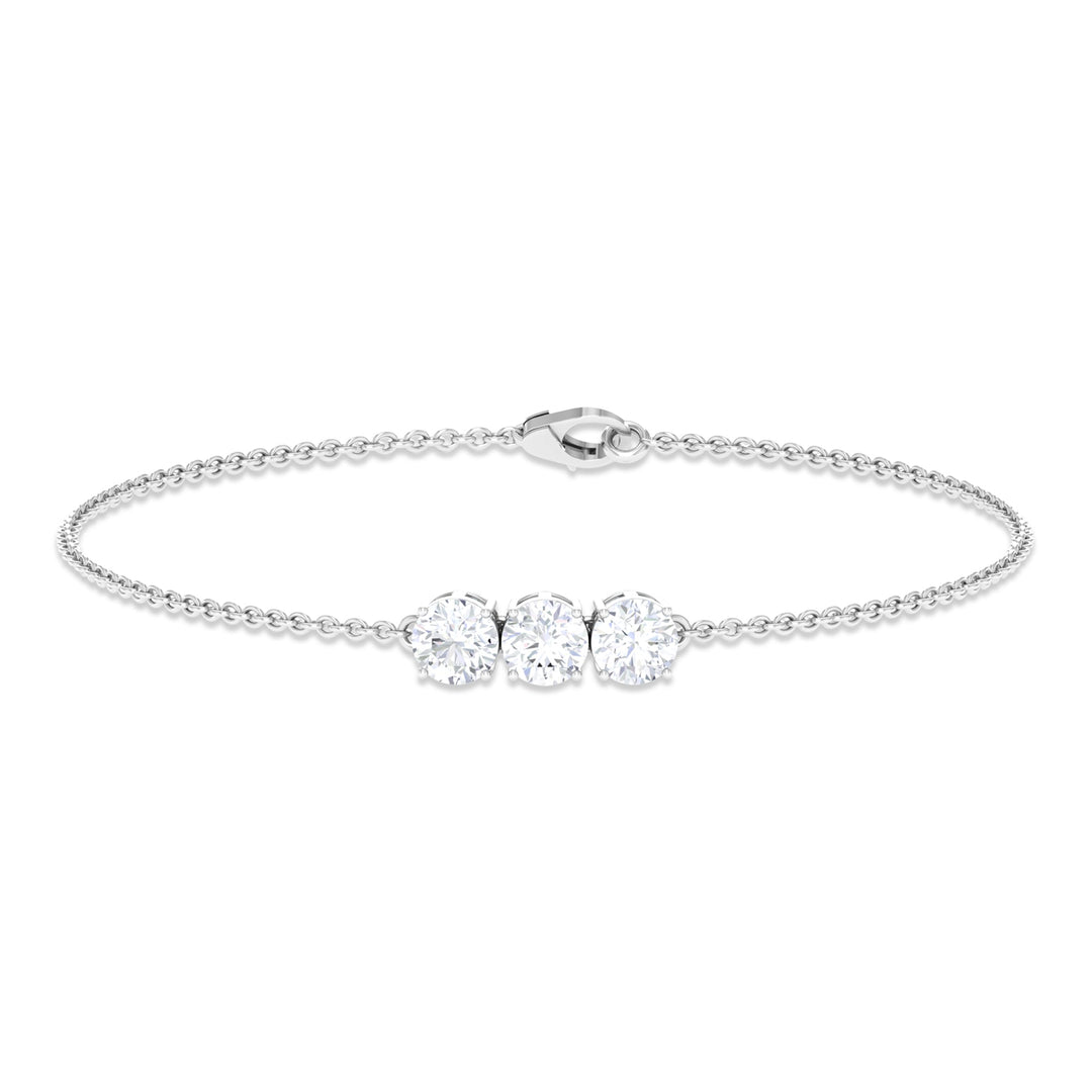 1.50 CT Moissanite Three Stone Chain Bracelet - Moissanite - ( D-VS1 ) - Color and Clarity - 92.5 Sterling Silver