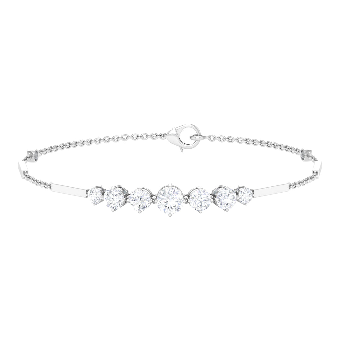 Moissanite Link Bar Bracelet with Graduated Style - Moissanite - ( D-VS1 ) - Color and Clarity - 92.5 Sterling Silver