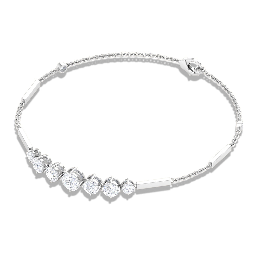 Moissanite Link Bar Bracelet with Graduated Style - Moissanite - ( D-VS1 ) - Color and Clarity - 92.5 Sterling Silver