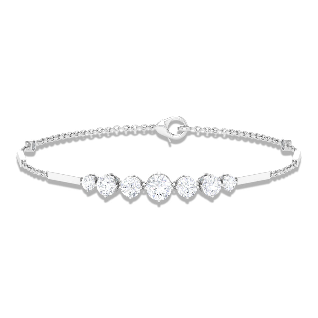 Moissanite Link Bar Bracelet with Graduated Style - Moissanite - ( D-VS1 ) - Color and Clarity - 92.5 Sterling Silver