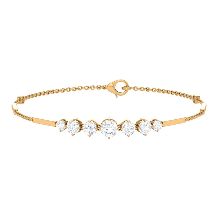 Moissanite Link Bar Bracelet with Graduated Style - Moissanite - ( D-VS1 ) - Color and Clarity - 92.5 Sterling Silver