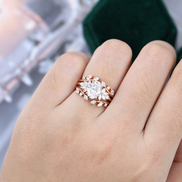 Oval Cut Moissanite Bridal Ring Set Cluster Engagement Ring Set