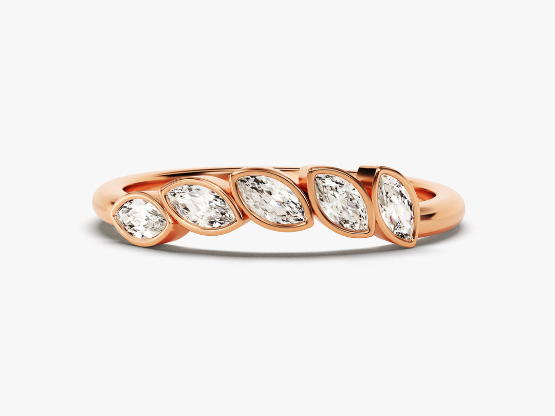 Bezel Set Marquise Curved Moissanite Wedding Band