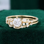 Load image into Gallery viewer, Round Cut Moissanite Flip Snowdrift Engagement Ring Set Art Deco Bridal Set
