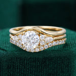 Load image into Gallery viewer, Round Cut Moissanite Engagement Ring Set With Curved Wedding Band Bridal Set
