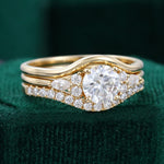 Load image into Gallery viewer, Round Cut Moissanite Engagement Ring Set With Curved Wedding Band Bridal Set
